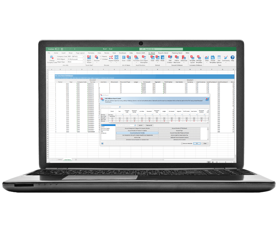 SAP Reporting in Excel Screenshot